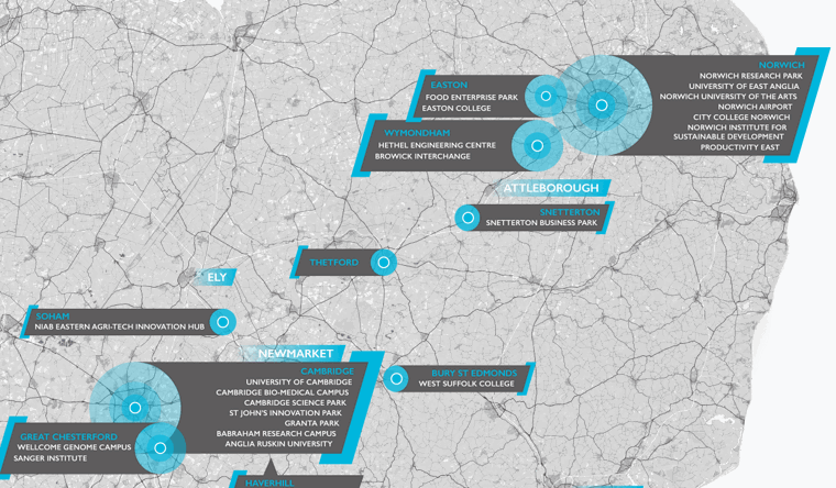 Cambridge Norwich Tech Corridor Location Map